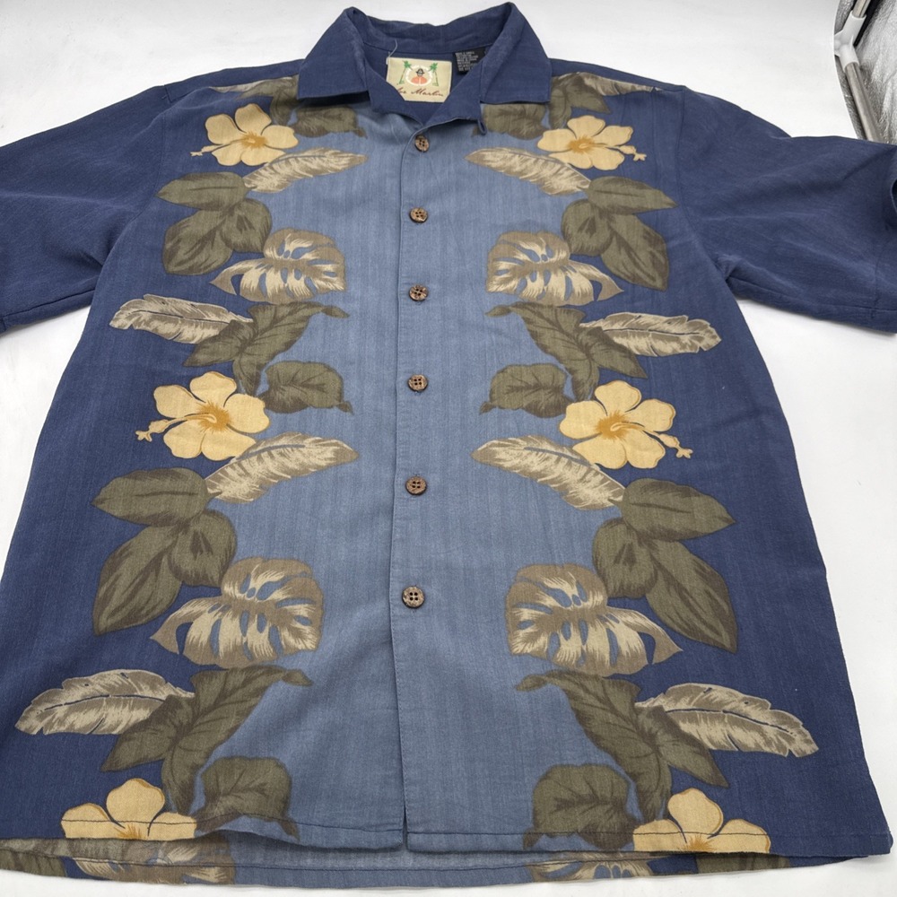 Joe Marlin Mens Hawaiian Shirt Blue Floral Men's Small Short Sleeve Button